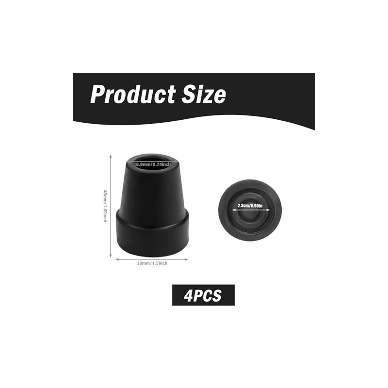 4 Pcs Cane Tips Rubber Ferrule,19 mm 3/4" Black Ferrules