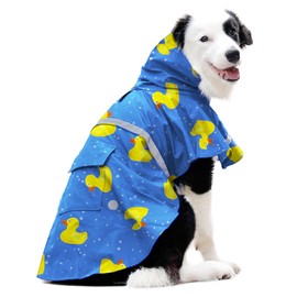 DELIFUR Large Dog Raincoat - Waterproof Dog Rain Poncho Adjustable Double Layer Rain Jacket with Hood for Medium Large Dogs Designed with Leash Hole Reflective Strip (Blue Duck, XX-Large)