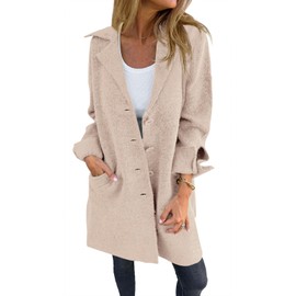 Saodimallsu Womens Long Cardigan Sweaters Oversized Chunky Knit Lapel Button Long Sleeve Sweater Jacket Coats Apricot