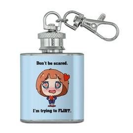 Don't Be Scared I'm Trying to Flirt Kawaii Chibi Heart Stainless Steel 1oz Mini Flask Key Chain