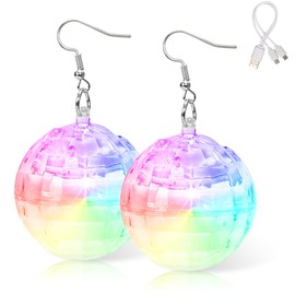 LED Disco Ball Earrings, Disco Ball Costume Accessories, LED Earrings, Light Projection Earrings, Disco Ball Jewellery, LED Party Accessories for Carnival, Theme Party, 70 80 90s Outfit Women,