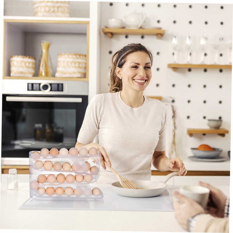 LABRIMP Egg Holder for Fridge Transparent Storage Organizer with Automatic