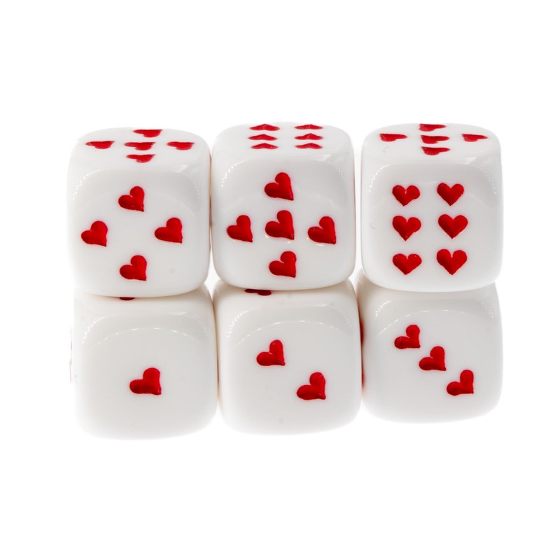 WeLoveDice - Dice White with Red Hearts - Made in