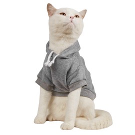 QWINEE Basic Dog Hoodie, Dog Warm Jacket, Cat Apparel, Dog Shirt, Dog Outfits, Dog Clothes for Puppy Kitten Small Medium Dogs Cats Light Grey X-Small