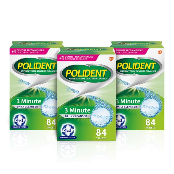 Polident 3 Minute Denture Cleanser Tablets - 84 Count (Pack of 3)