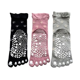 Mode Select Women's 5 Toe Socks, Sports, Anti-slip, Shiba Inu and Footprint Pattern, 5 Toe Socks, Yoga Socks, Loose, Elastic Mouth, Cotton Blend, 3 Pairs Set (Colors Available), Black, Pink, Grey,