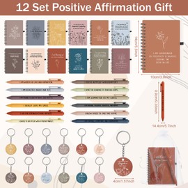 Funrous 36 Pcs/12 Set Positive Motivational Gift Set for Women Bulk Gratitude Spiral Journals Notebooks Affirmation Pens Keychains Adult Party Favors for Teacher Students Coworker Nurse (Vibrant)