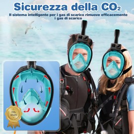 Wenisuow Snorkel Mask Adult Full Face Mask - CO₂ Safe Waterproof & Anti-Fog Diving Mask with Camera Holder - Diving Mask with Carry Bag & Earplugs (Green, S-M)