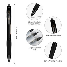 M&G 5 Pcs Gel Pens, 0.5mm Black Ink Retractable Gel Pen Fine Point Pens, Quick Dry Gel Ink Pens with Large Capacity Ink Smooth Writing for Office School
