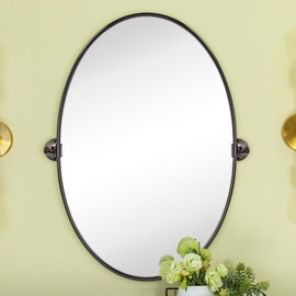 TEHOME Farmhouse Oil Rubbed Bronze Oval Metal Pivot Bathroom Vanity Mirror Tilting Beveled Vanity Mirrors for Wall, Overall 23.99 x 30 inches (Mirrror 20 x 30 inches)