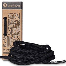THE ORIGINAL STRETCHLACE - Round Shoelaces, No-tie Elastic Shoelaces, Stylish Shoe Laces for Elderly, Kids, and People with Special Needs, Black, 63in