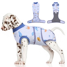 FUAMEY Recovery Suit for Dogs After Surgery,Soft Breathable Dog Bodysuit E-Collar & Cone Alternative Surgical Suit,Male Female Dog Neuter Spay Suits Anti Licking Wounds Onesie Blue Boat XS