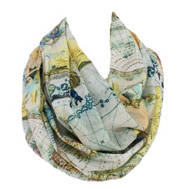 Etwoa's Histórico Mapa del Mundo Infinito Bufanda Circular Bufanda Bucle Bufanda, Azul / Patchwork, L