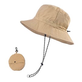 gvivej Sun Hat, Fishing Hat, 58 cm Fishing Hats, Foldable, Waterproof Fishing Hat with Chin Strap, Wide Brimmed Fishing Hats, Breathable Rain Hat for Fishing, Hiking and Beach, Polyester, 58