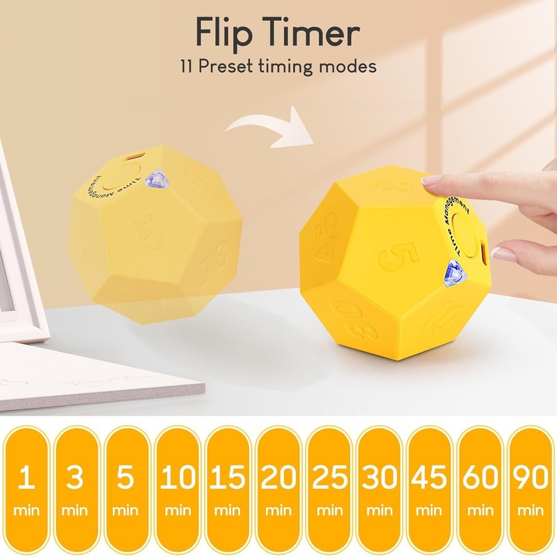BEBESIRI Mini 12 Sided Cube Timer, 11 Preset Times Pomodoro