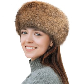 Syhood Women Faux Fur Headband with Elastic Fluffy Winter Earwarmer Earmuff Furry Ski Outfits for Women (Brown)