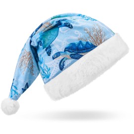 Twistover Ocean Santa Hat Sea Turtle Seahorses Christmas Hat Unisex Blue Santa Hat Novelty Christmas Party Hat for Adult Teen Christmas Costume Party New Year Festive Holiday Party Supplies