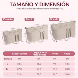 Lukovee Organizador de Bolsas Para Mujer, Organizadores Bolsa de Mano Insertar con 15 Bolsillos, Organizador Maquillaje Neceser Aseo Para Viaje de Gra