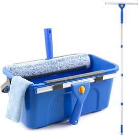 Window Cleaning Kit with Bucket 3 Gallon, 14" Window Squeegee and 15" Scrubber with 61" Long Handle, Professional Window Washing Equipment Cleaner Tool for Home Outdoor Commercial Use