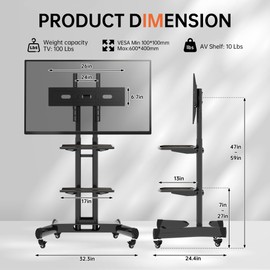 Benicabaly Enhance Viewing Flexibility with Adjustable Swivel TV Stand, Universal Mount for 32-80 inch TVs, Rolling Design with Lockable Wheels, Black