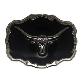 NCERYE Cowboy Belt Buckle, Western Belt Buckle for Men, Cool Cowgirl Belt Buckles, Men’s Country Rodeo Belt Buckle, Black Longhorn, Medium