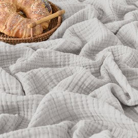 Esterra Muslin Blanket Queen Size Cozy Soft Lightweight Pre-Washed Cotton Blanket, All Season Breathable 4-Layer Gauze Blanket Throw for Couch Bed, Gray Violet, 90x90 Inches