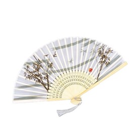 pont du monde Hand Fan, Silk, Floral Print, Luxury, Stylish, Japanese Style, Elegant, Gorgeous, bamboo jini blue