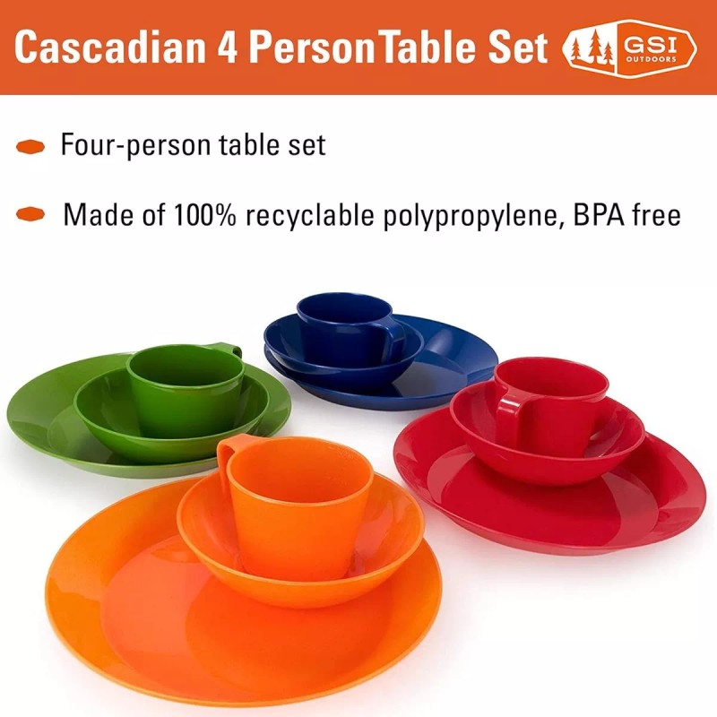 GSI Outdoors Set Platos Y Cubiertos Para Camping 4 Personas,