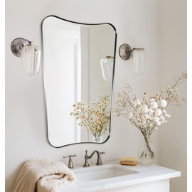 ANDY STAR Brushed Nickel Mirror, 24x32 Inch Silver Mirror for Bathroom, Bathroom Mirror for Over Sink, Modern Wall Mirror in Anti-Rust Stainless Steel Metal Frame Deep 1’’