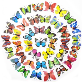 LXBCTOP Pack of 50 Colourful Butterflies Decoration with Safety Pins, Random Colours PVC Butterfly Brooch, Colourful Butterflies Decoration, for Decoration Curtains, Children's Room Decoration, Dining