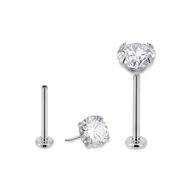 NewkeepsR 2PCS-0.8mm(20g) G23 Titanium Press Fit Threadless Push Pop In Labret Lip Monroe Tragus Flatback Earring Studs W/4.0mm Round Cubic Zirconia