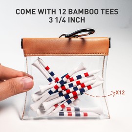 FINGER TEN Golf Tee Ball Bag Pouch Clip Holder Transparent for Men Women, Golf Tee Waterproof Professional Holder Including Wood Bamboo Tees for Golf Course (1 Pack Brown)