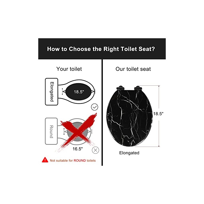 Angel Shield Marble Toilet Seat Durable Molded Wood with Quiet