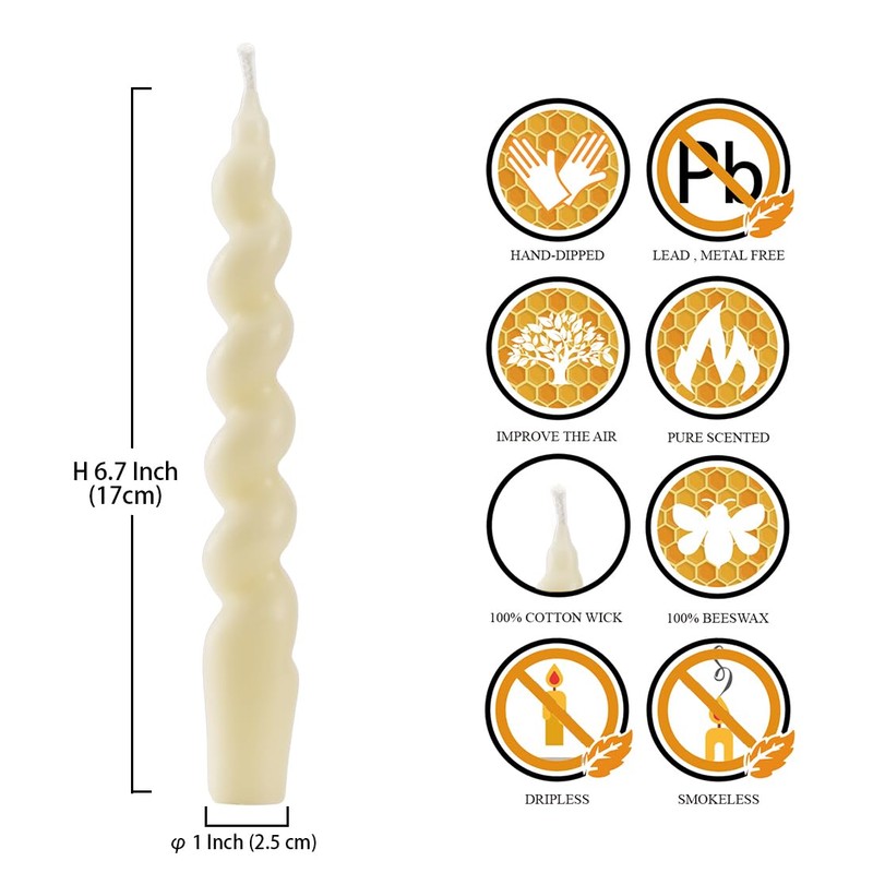 DEYBBY White Beeswax Spiral Candle, 7 inch 2 Pack Twisted