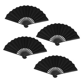 WANGCL Pack of 4 Hand Fans Folding Fan Chinese Fan Oriental Fabric Fan for Dancing Cosplay Props Wedding Party Home Decorations (Black)