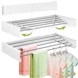 ZdwCyl Wall Mounted Clothes Drying Rack 32 inches,Foldbale Laundry Drying Rack Wall Mount,Drying Rack Clothing Space Saver,Retractable,Collapsible,Folding Laundry Rack,White