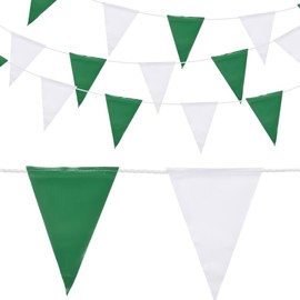 sourcing map 102ft Green White Bunting Banner, 45pcs Triangle Flags Pennant Banners for Indoor Outdoor Party Traffic Construction Warning