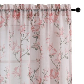 SMILE WEAVER Blush Pink Sheer Curtains 72 inch Length for Living Room,Floral Curtains Light Filtering Voile Linen Textured Rod Pocket Semi Sheer Window Drapes for Bedroom/Kitchen,2 Panels