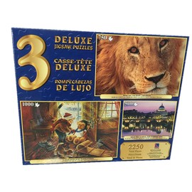 Sure-Lox 3 Deluxe Jigsaw Puzzles: Vatican, Italy, African Lion and You Play Goalie