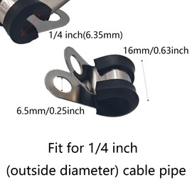 AUXBC 32Pcs 1/4 Inch Stainless Steel Rubber Cushioned Insulated Cable Clamps, Metal Wire Clamps, Pipe Hose Tube Clamp for Automotive, Home, Office Installation