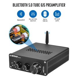 BRZHIFI VOL-65E Mini Vacuum Tube Preamp Wireless Bluetooth 5.0 Hi-Fi Preamplifier with Bass/Treble Control & Headphone Output for Home Theater, Active Speakers
