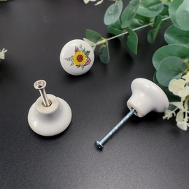 Lasyman 8 Pack 1.5" Sunflower Flower and Butterfly Ceramic Farmhouse Round Kitchen Cabinet Furniture Handles Dresser Drawer Knobs and Pull