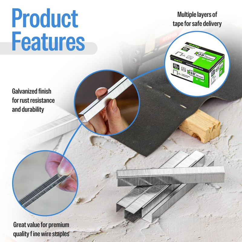 meite 20 Gauge 1/2-Inch (12.3mm) Crown 3/8-Inch Length Upholstery Staples