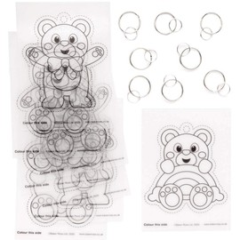 Baker Ross FE358 Teddy Bear Shrink Film Key Ring - Pack of 8, Craft Set for Children to Colour and Hang
