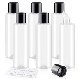 ZEJIA Clear 200ML/6.8OZ Travel Size Toiletries, 6 Pack Plastic Travel Bottles, Double Leak Proof Travel Size Containers for Shampoo, Lotion, Body Wash, Refillable Empty Travel Bottles with 6pcs Labels