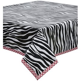 Freckled Sage Oilcloth Tablecloth Zebra with Pink Gingham Trim You Pick The Size 60 x 120