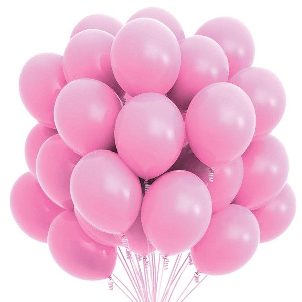 Prextex 75 Pink Party Balloons 12 Inch Pink Balloons with Matching Color Ribbon for Pink Theme Party Decoration, Weddings, Baby Shower, Birthday Parties Supplies or Arch Décor - Helium Quality