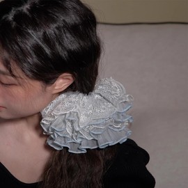 Blue Elegant Pleated Lace Hair Band, Sweet And Charming Accessory, Fine And Soft Material, Romantic And Exquisite, a Fashionable And Trendy Accessory For Women.