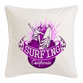 'Microfiber Pillowcase 40 x 40 cm Surfing California Surfing Beach Surf Board Longboard Wellenreiten Waves Painting Shop in White