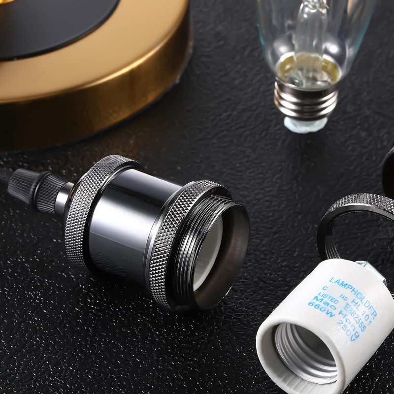 Hortsun 16 Pcs E26 Vintage Ceramic Light Sockets, Pearl Black